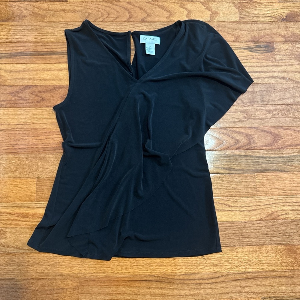 Carmen Marc Valvo Women's Black Asymmetrical Top
